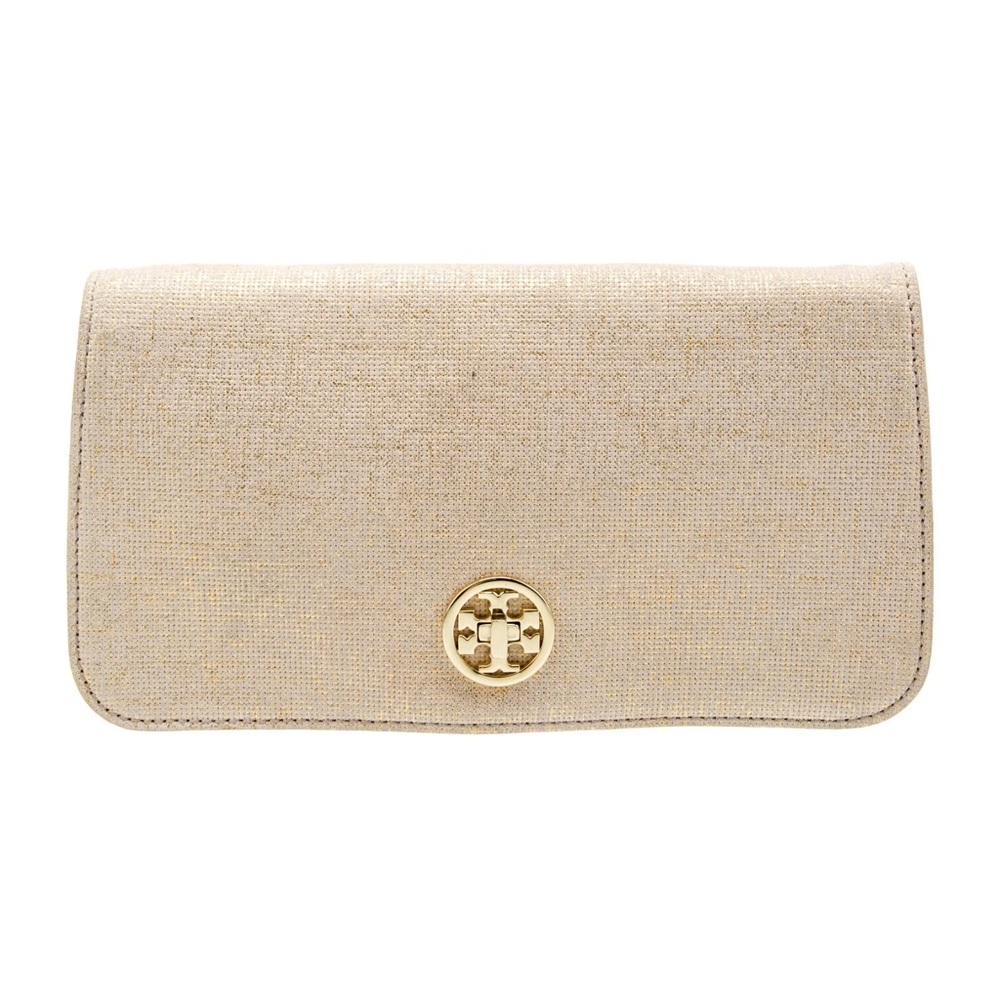 Tory Burch Beige Clutch with Gold Accent